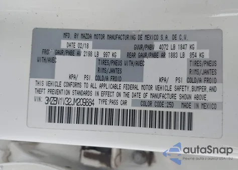 2018 Mazda Mazda3 Touring from USA, damaged, VIN 3MZBN1V32JM209884